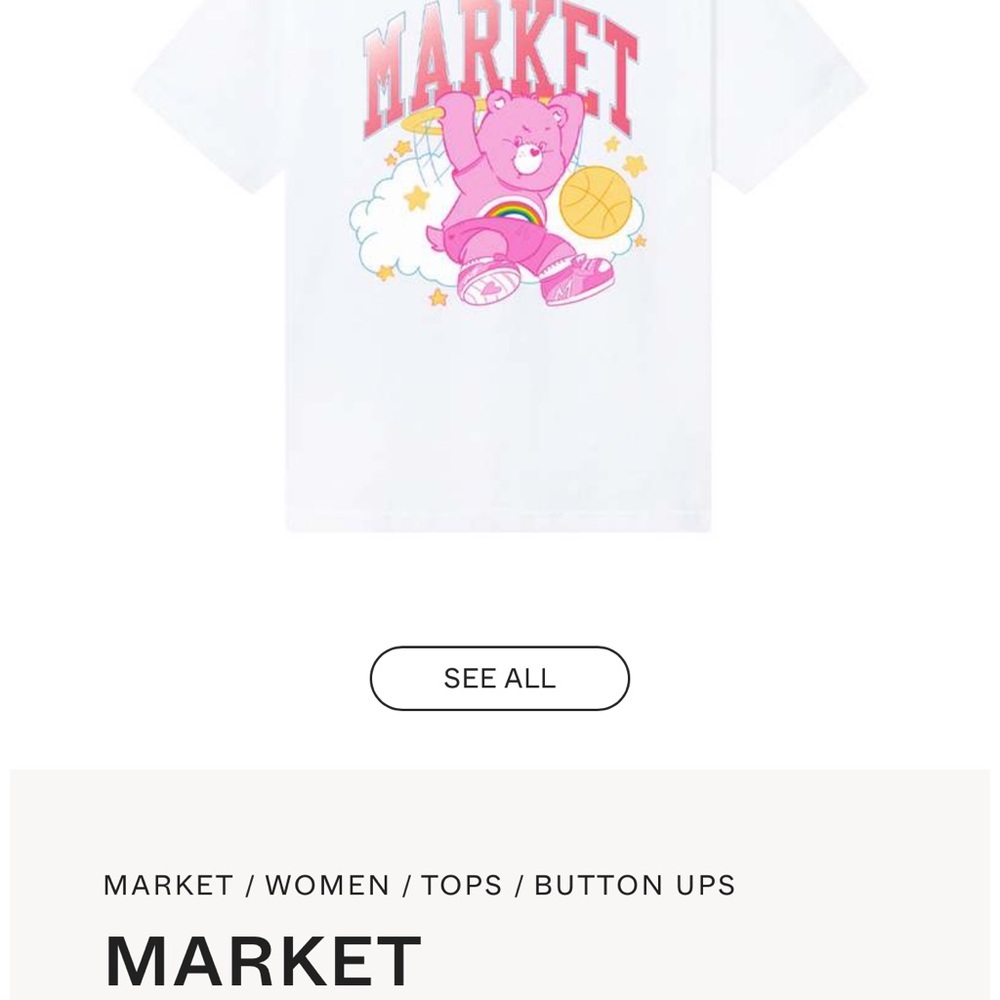 Market White T-Shirt with Pink Bear Graphic